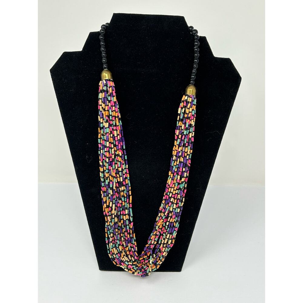 American Vintage Costume Jewelry Necklace 70s Multi Colors Dye Coco Beads Boho